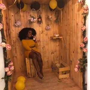 Yellow fur mini skirt set